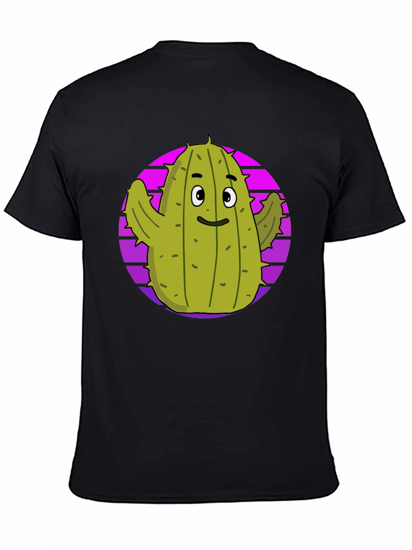 Fun Cactus Graphic Tee - Black Cotton T-Shirt