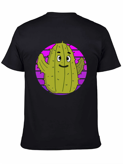 Fun Cactus Graphic Tee - Black Cotton T-Shirt