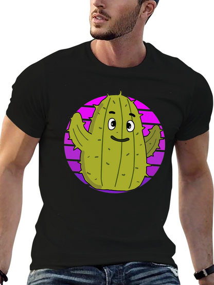 Fun Cactus Graphic Tee - Black Cotton T-Shirt