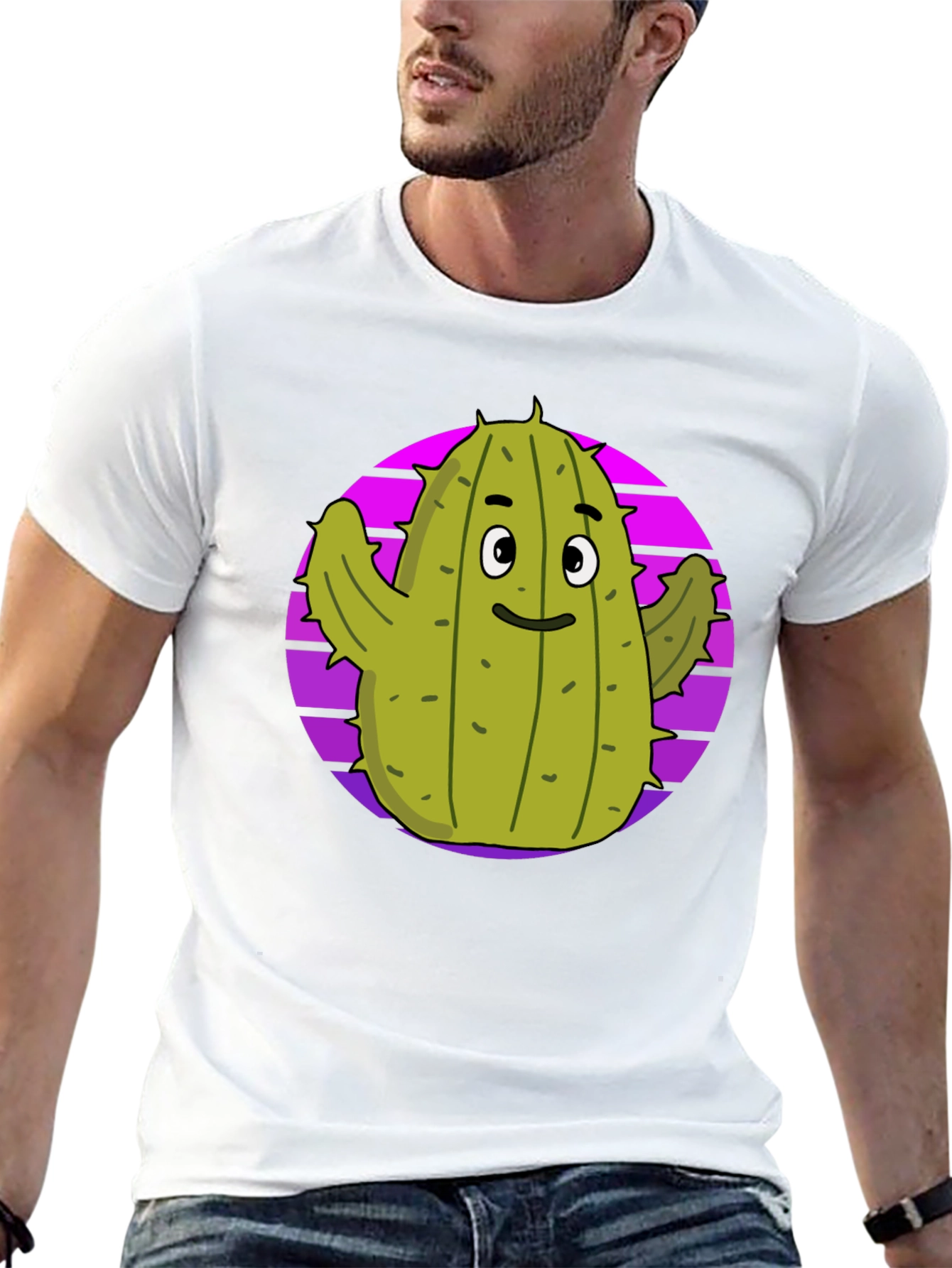 Fun Cactus Graphic Tee - Black Cotton T-Shirt