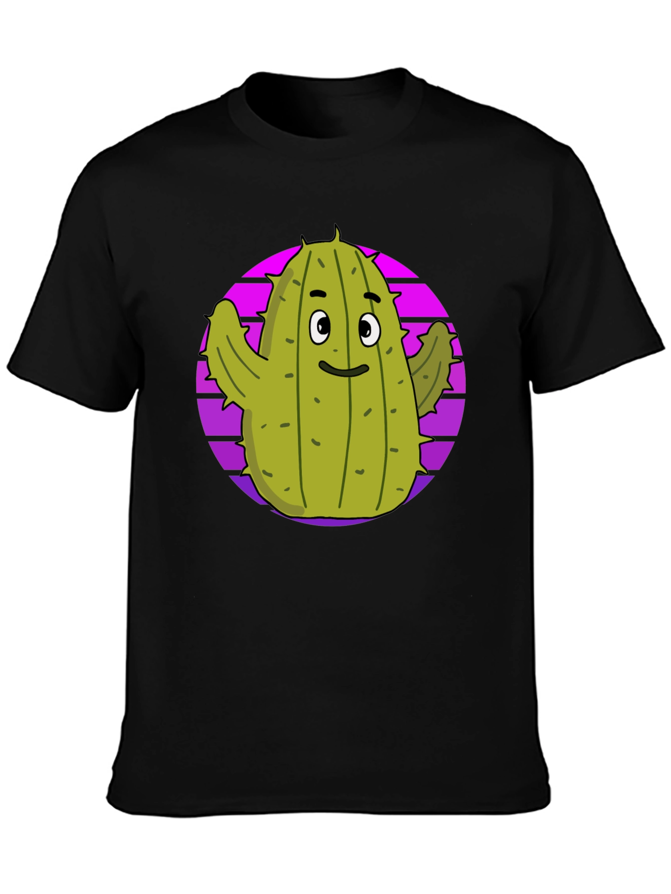 Fun Cactus Graphic Tee - Black Cotton T-Shirt