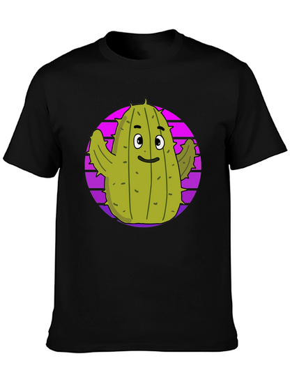Fun Cactus Graphic Tee - Black Cotton T-Shirt