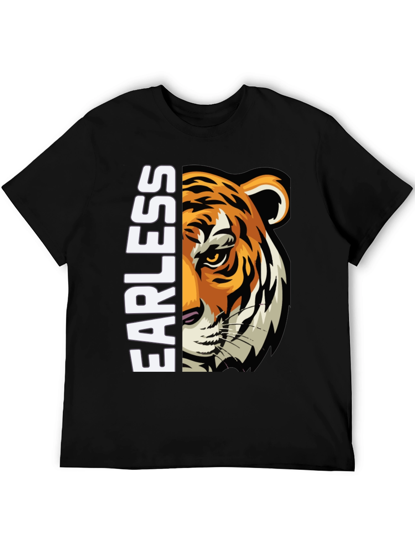Fearless Tiger Graphic Print Black T-Shirt