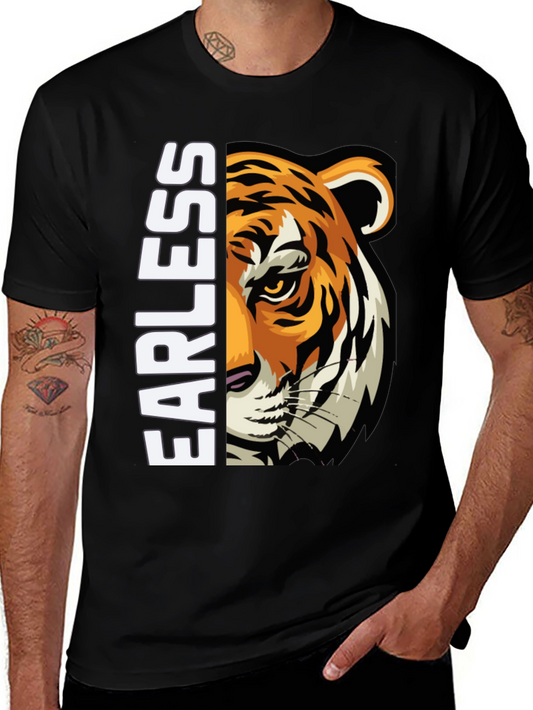 Fearless Tiger Graphic Print Black T-Shirt