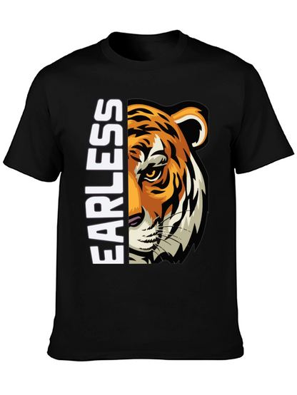 Fearless Tiger Graphic Print Black T-Shirt