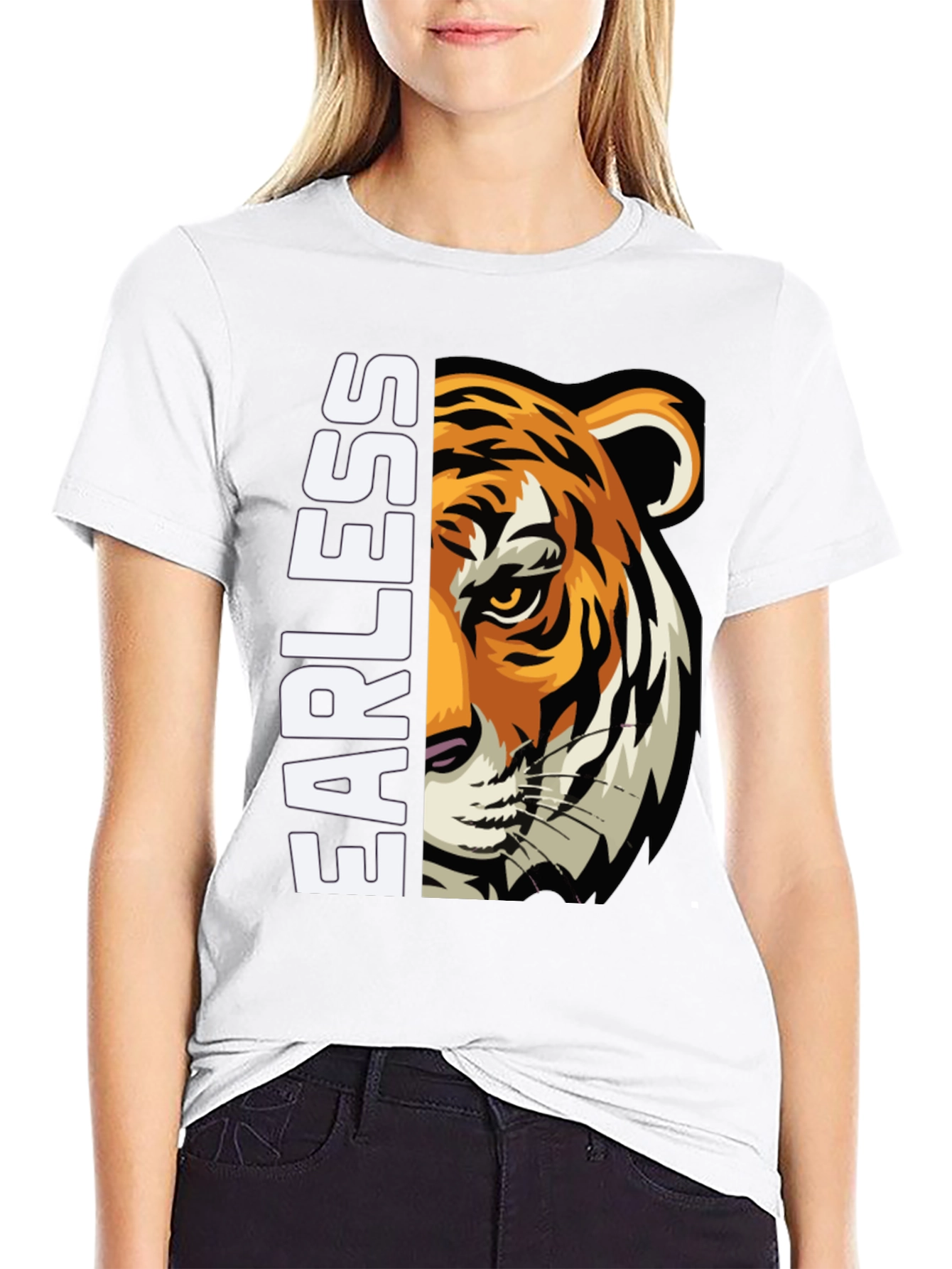 Fearless Tiger Graphic Print Black T-Shirt