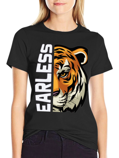 Fearless Tiger Graphic Print Black T-Shirt