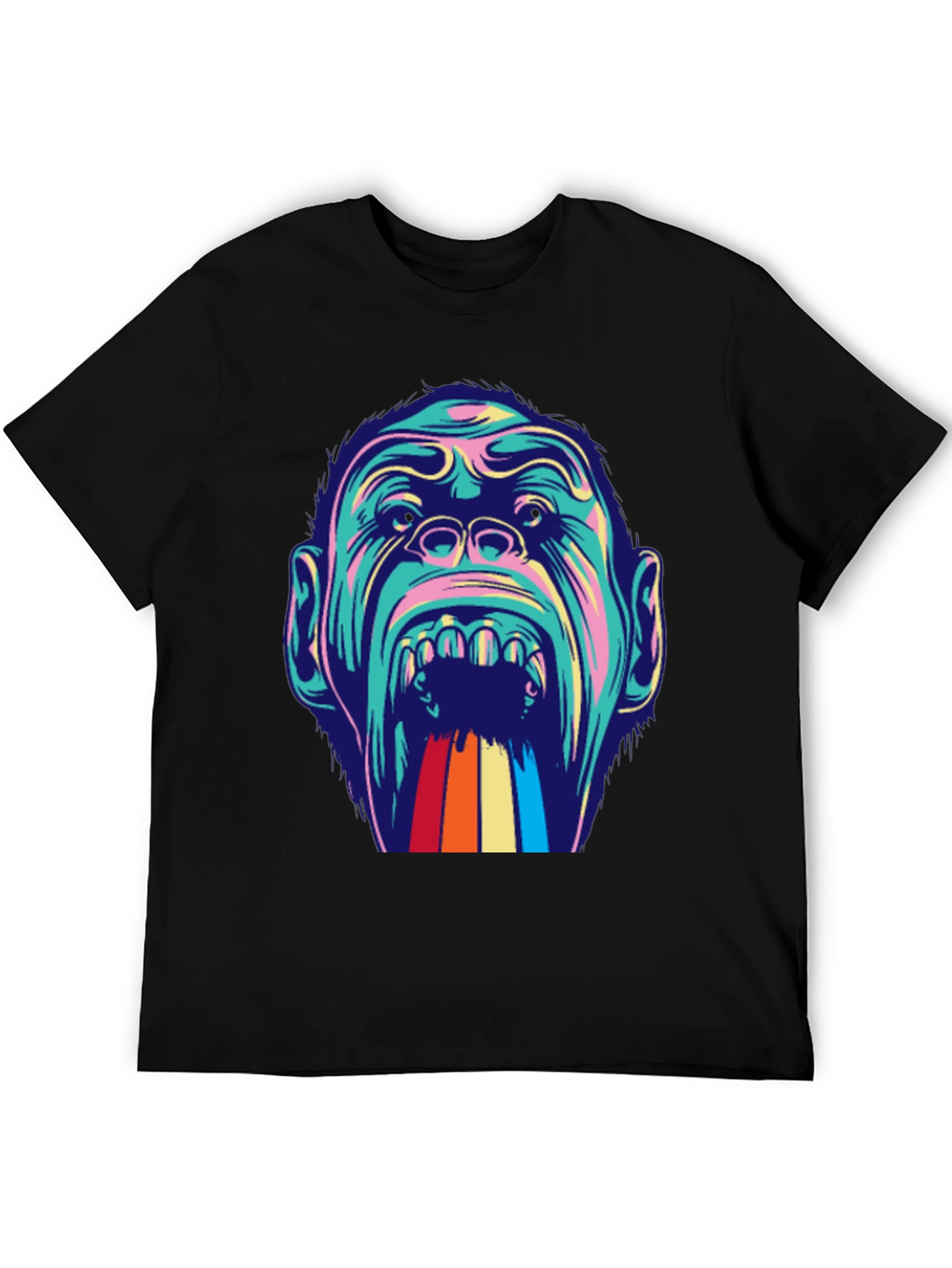 Retro Primate Graphic Tee - Vivid Monkey Rainbow
