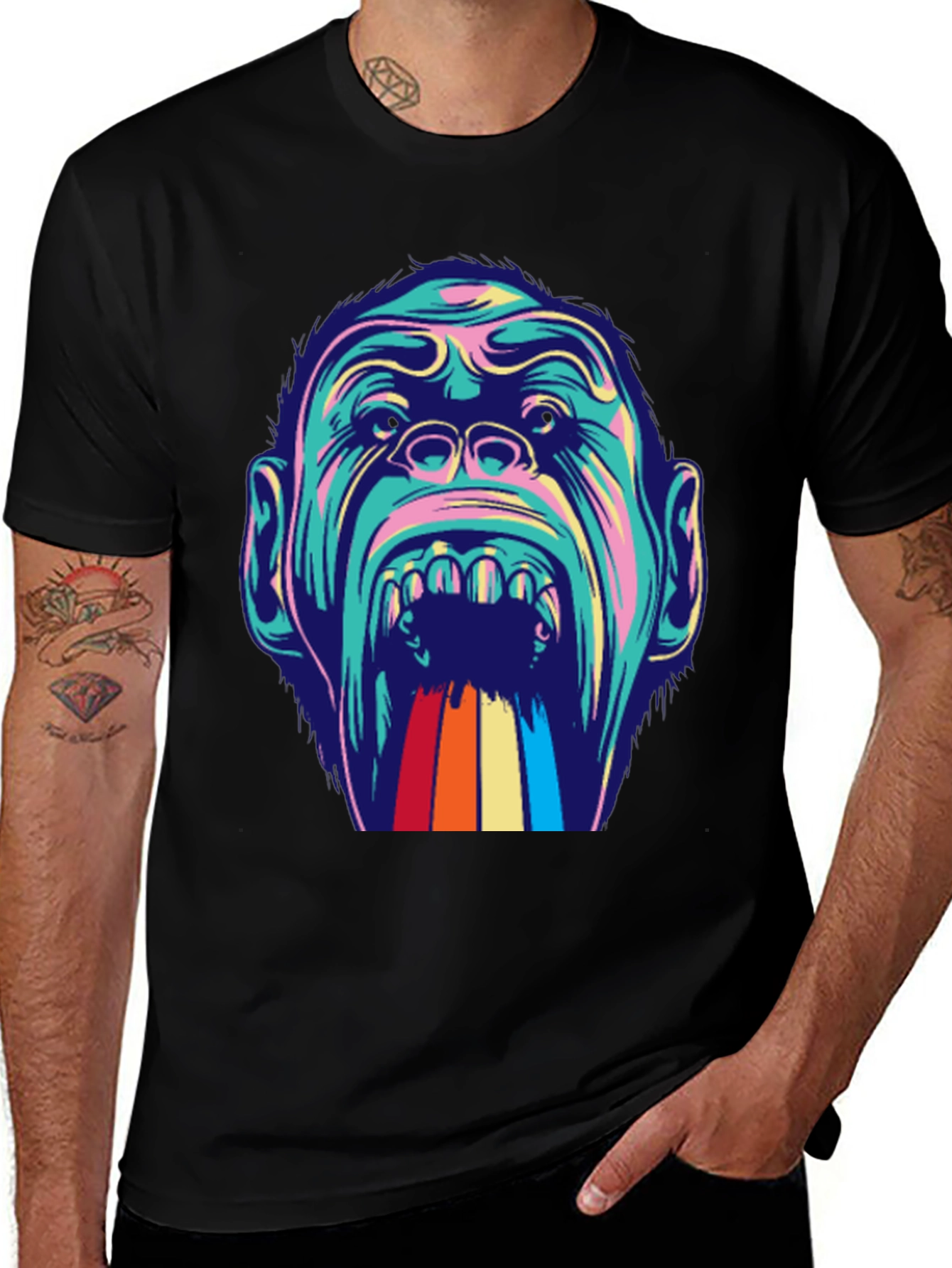Retro Primate Graphic Tee - Vivid Monkey Rainbow