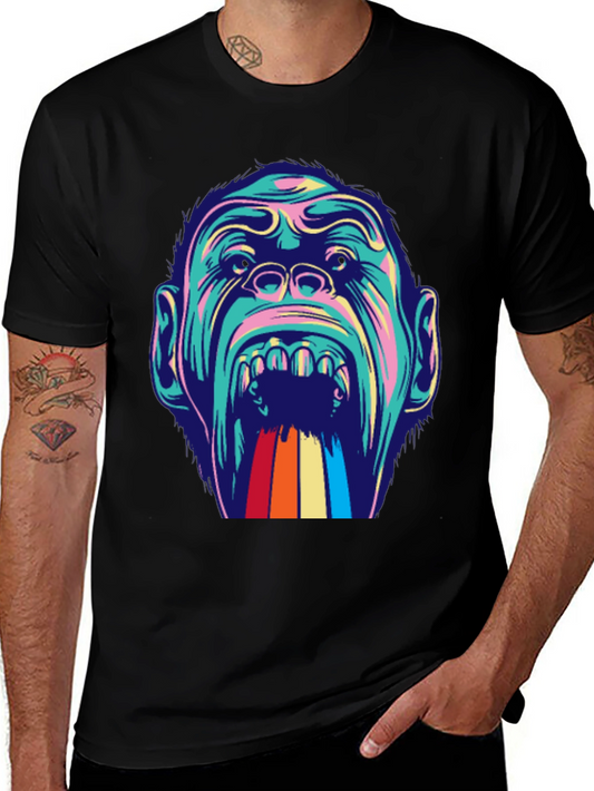 Retro Primate Graphic Tee - Vivid Monkey Rainbow