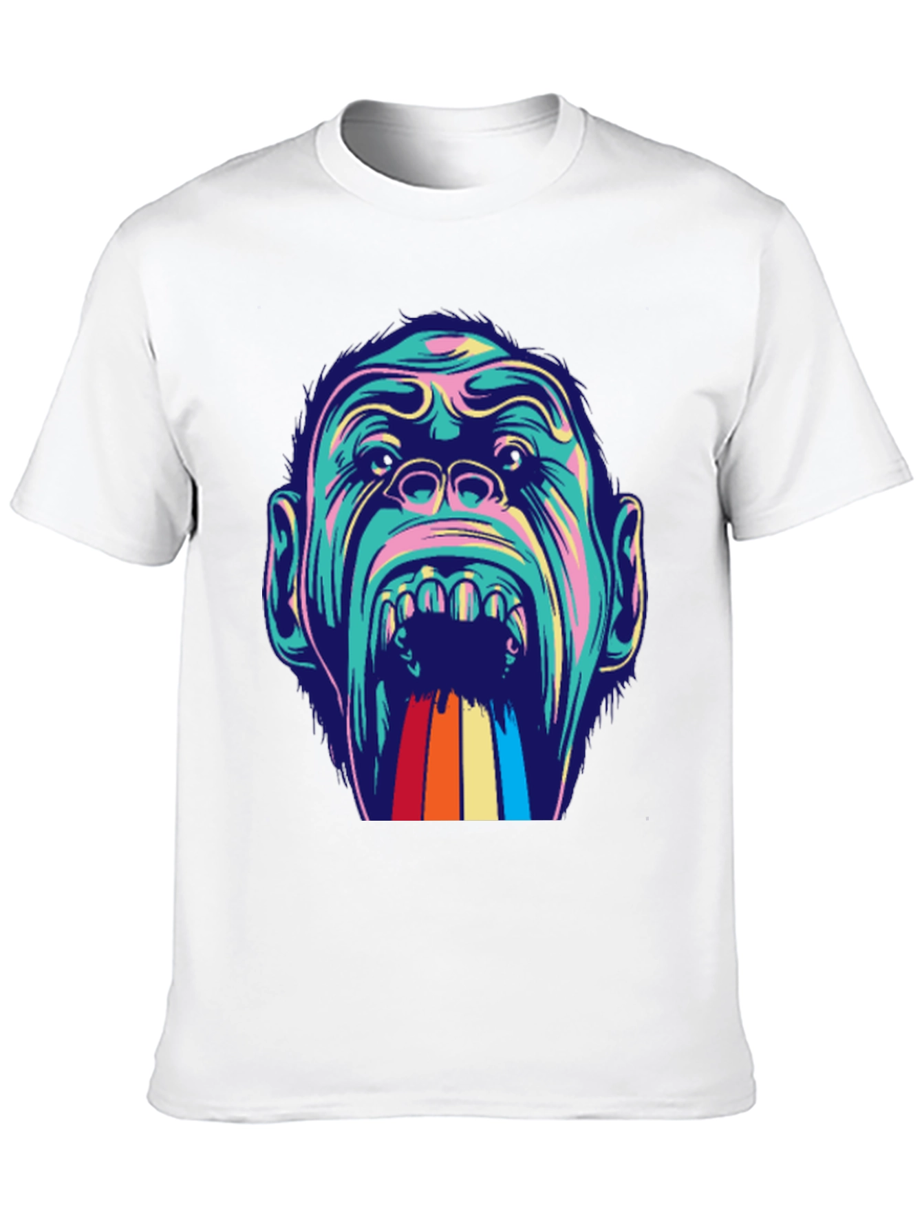Retro Primate Graphic Tee - Vivid Monkey Rainbow