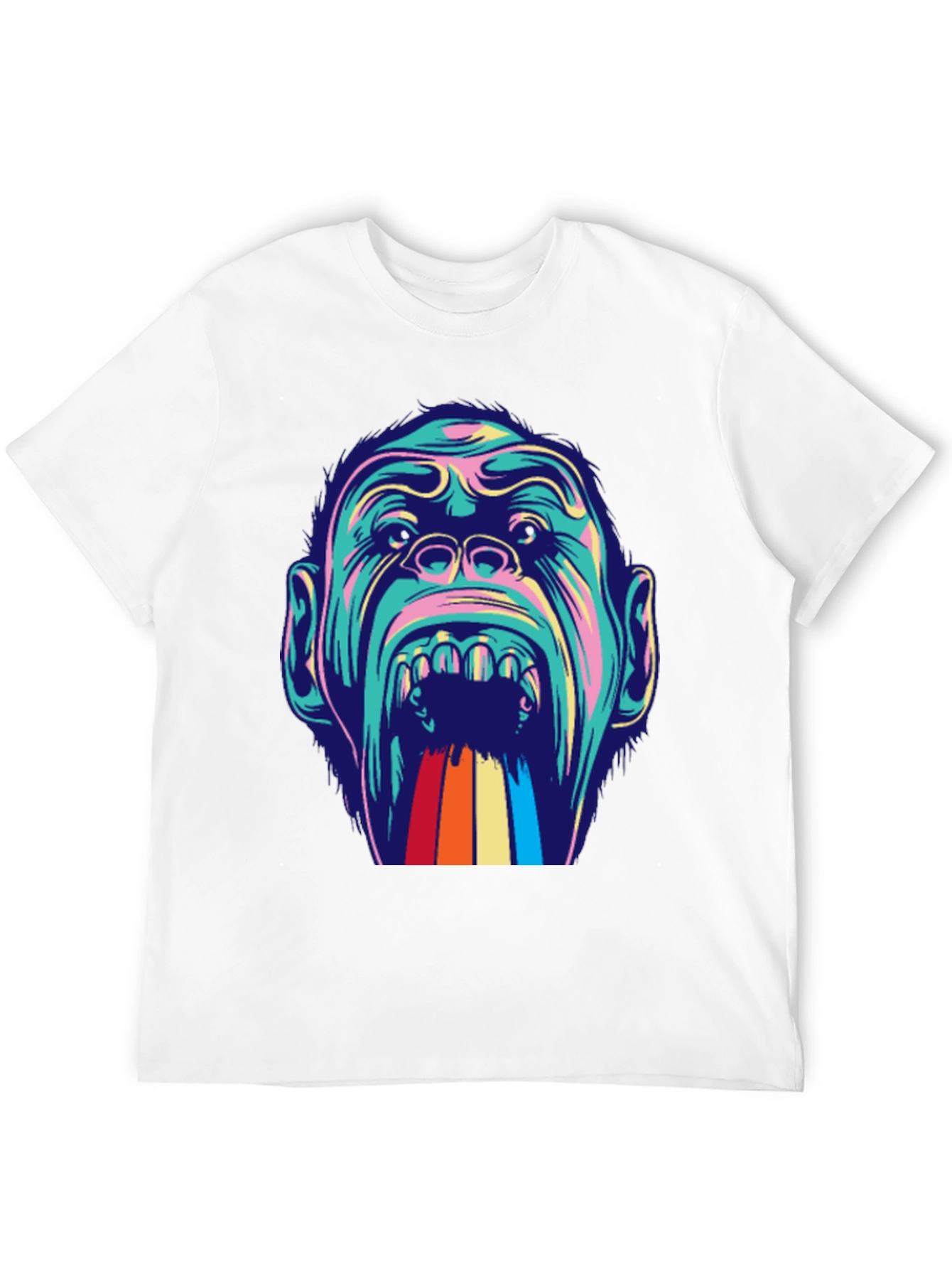 Retro Primate Graphic Tee - Vivid Monkey Rainbow