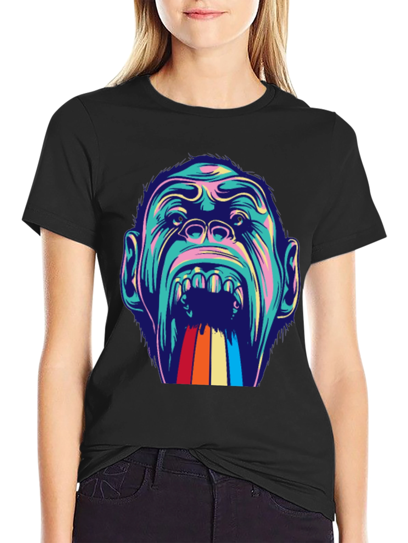 Retro Primate Graphic Tee - Vivid Monkey Rainbow