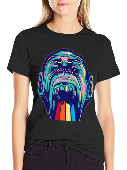 Retro Primate Graphic Tee - Vivid Monkey Rainbow