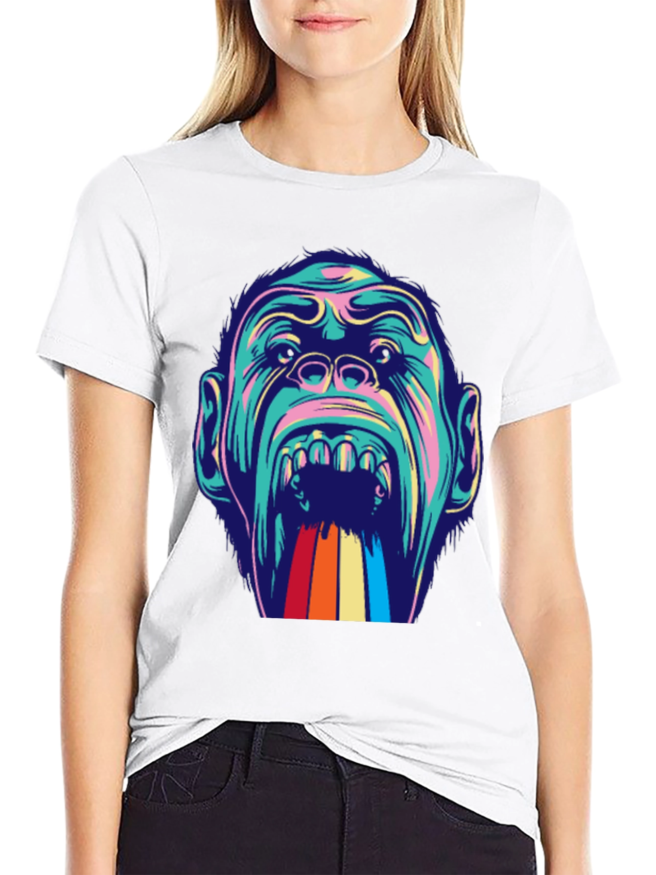 Retro Primate Graphic Tee - Vivid Monkey Rainbow