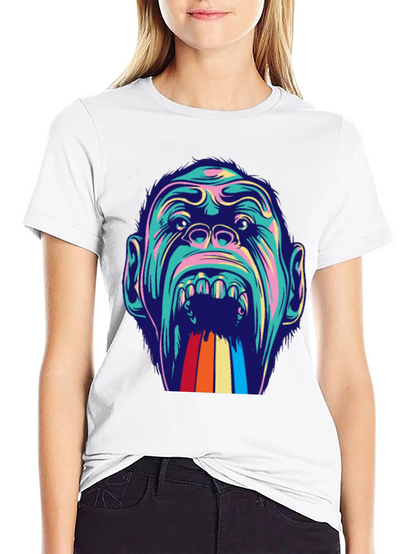 Retro Primate Graphic Tee - Vivid Monkey Rainbow