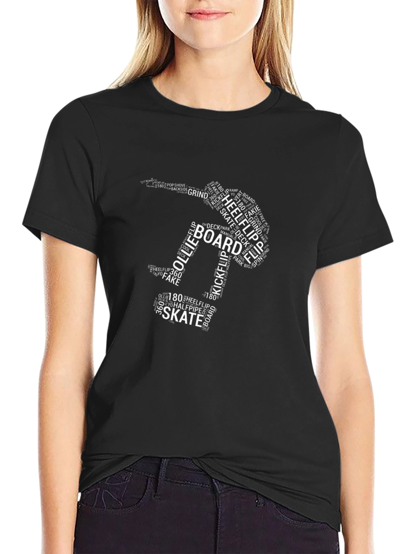 Skateboarding Word Art Graphic T-Shirt - Black