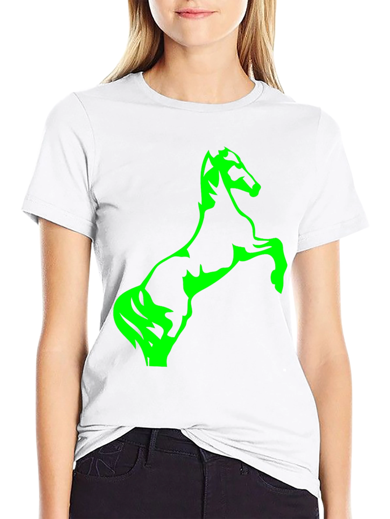 Black T-Shirt with Green Horse Graphic
