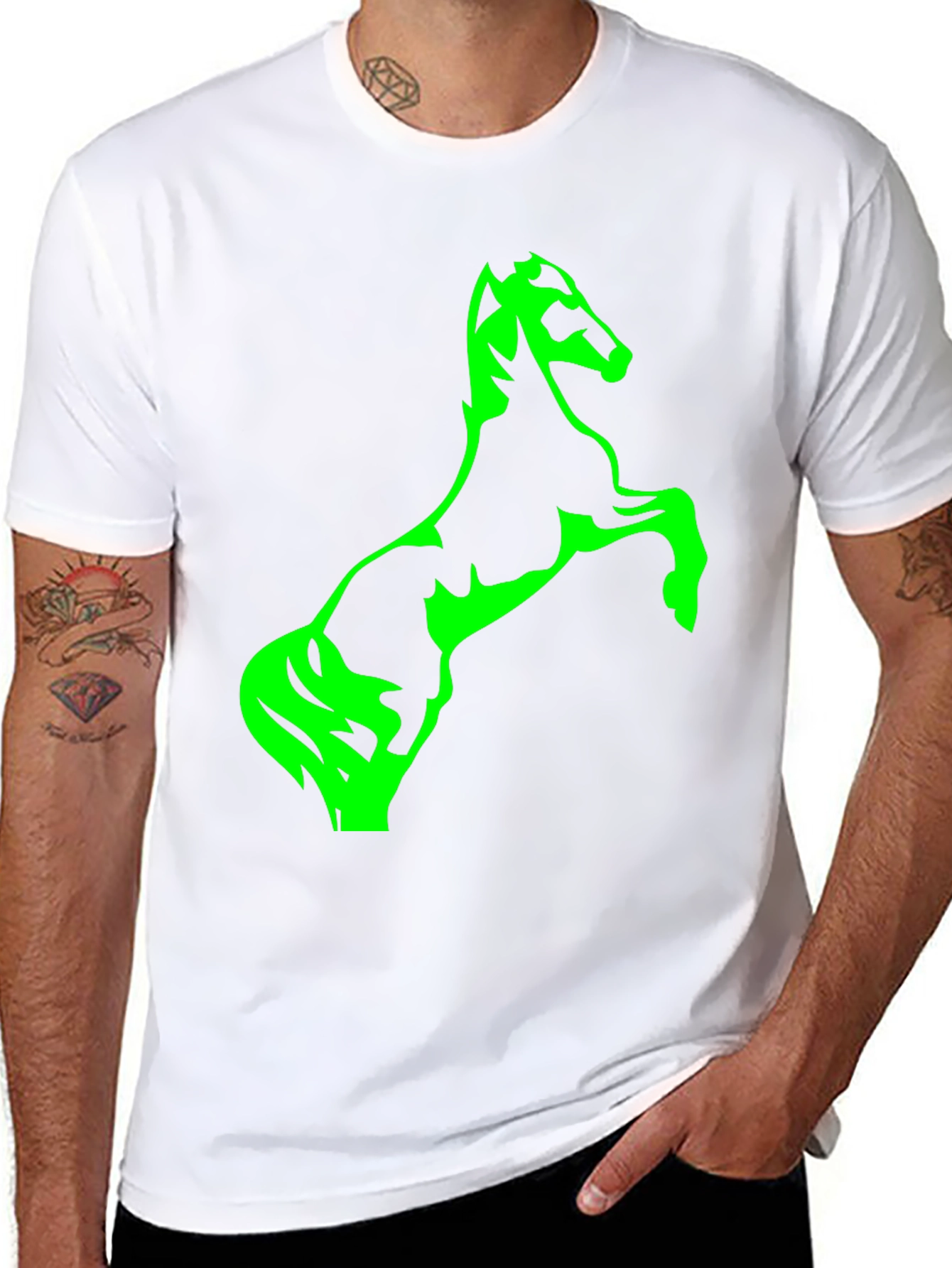 Black T-Shirt with Green Horse Graphic