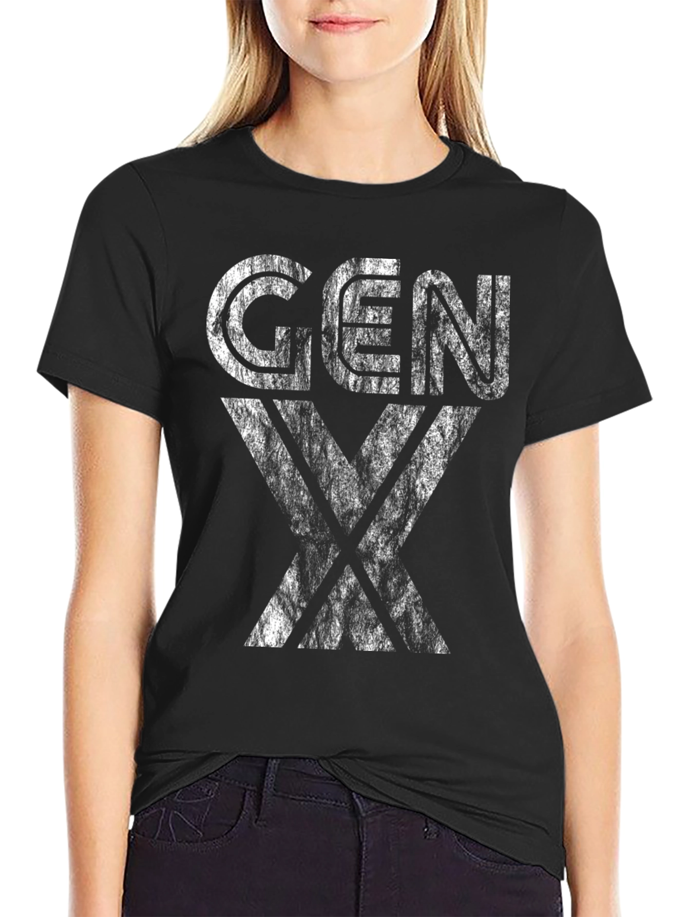 Gen X Distressed Graphic T-Shirt - Black