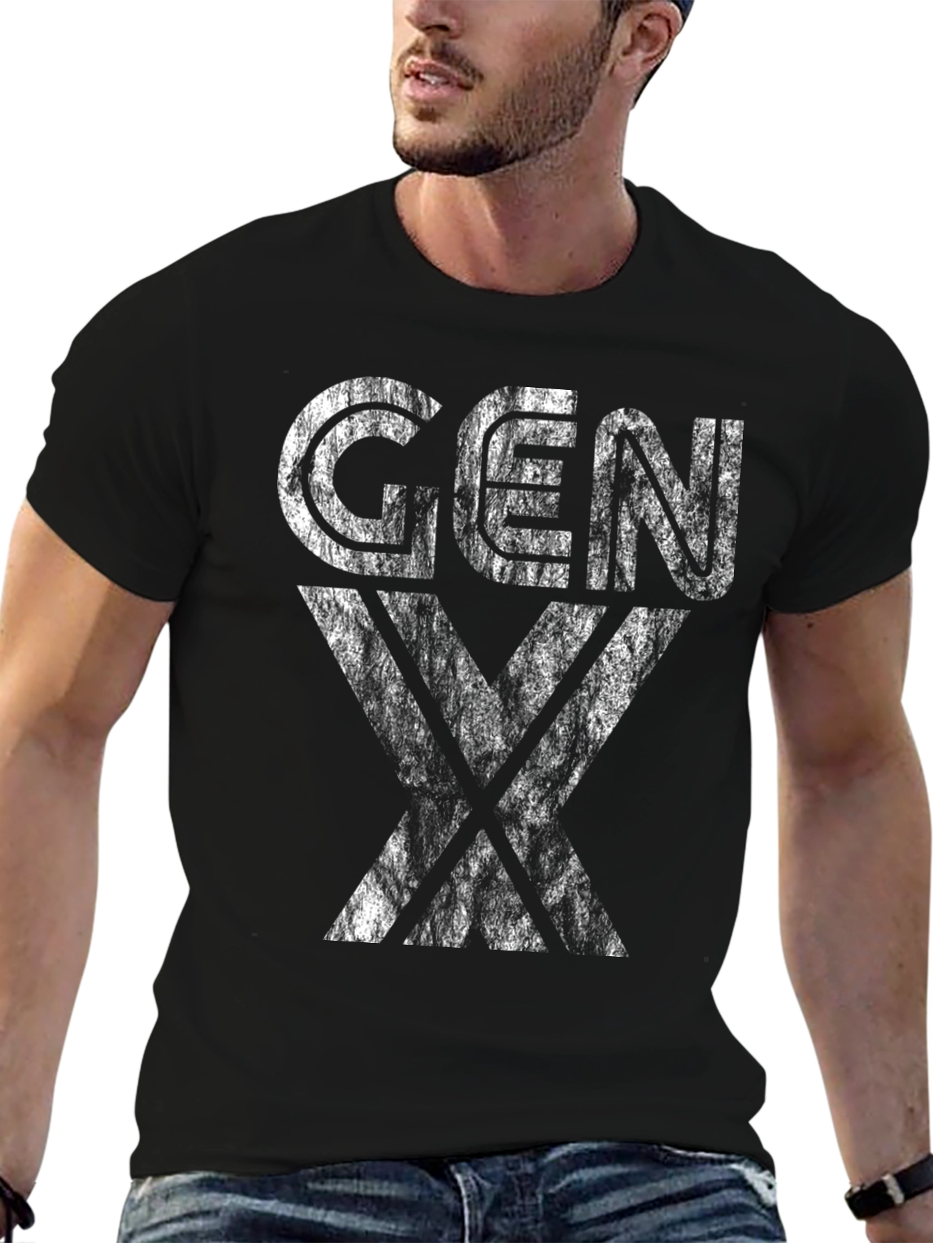 Gen X Distressed Graphic T-Shirt - Black
