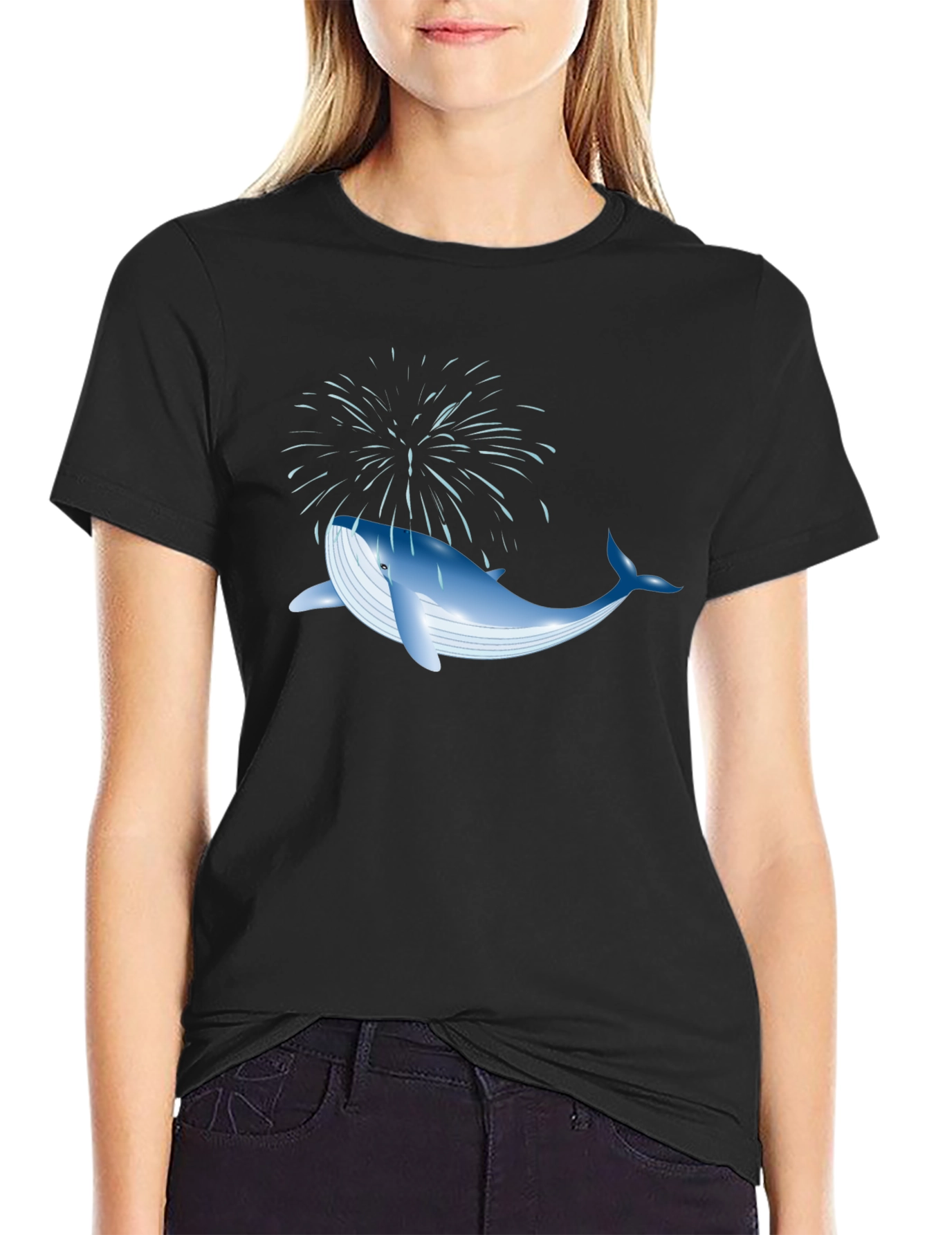 Whale Fireworks Graphic Tee - Black Cotton Blend