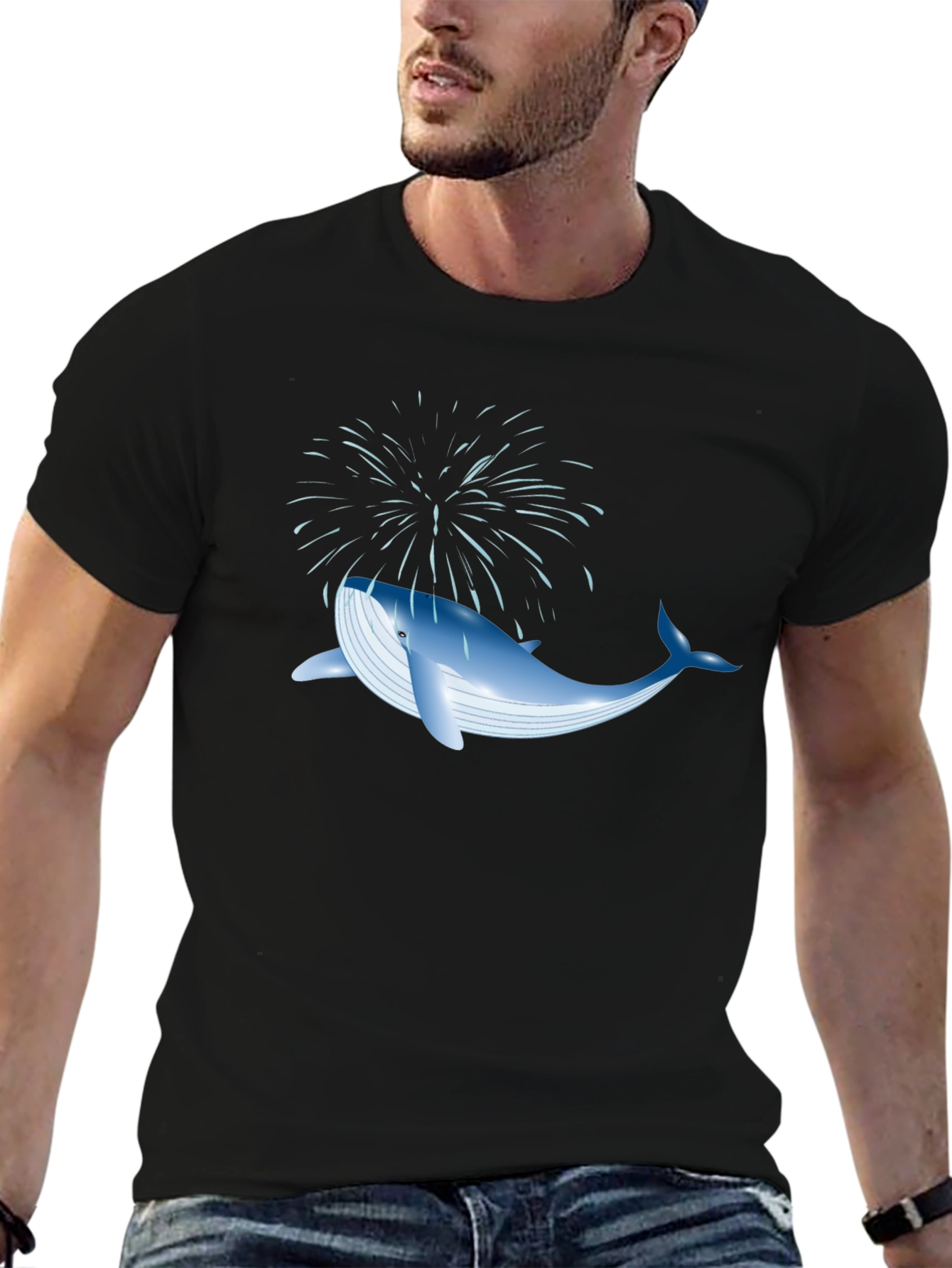 Whale Fireworks Graphic Tee - Black Cotton Blend