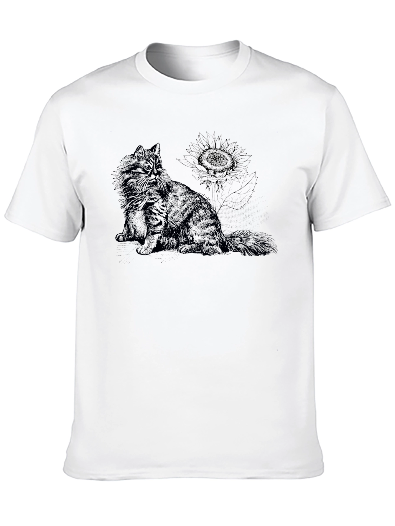 Cat & Sunflower Black Graphic T-Shirt