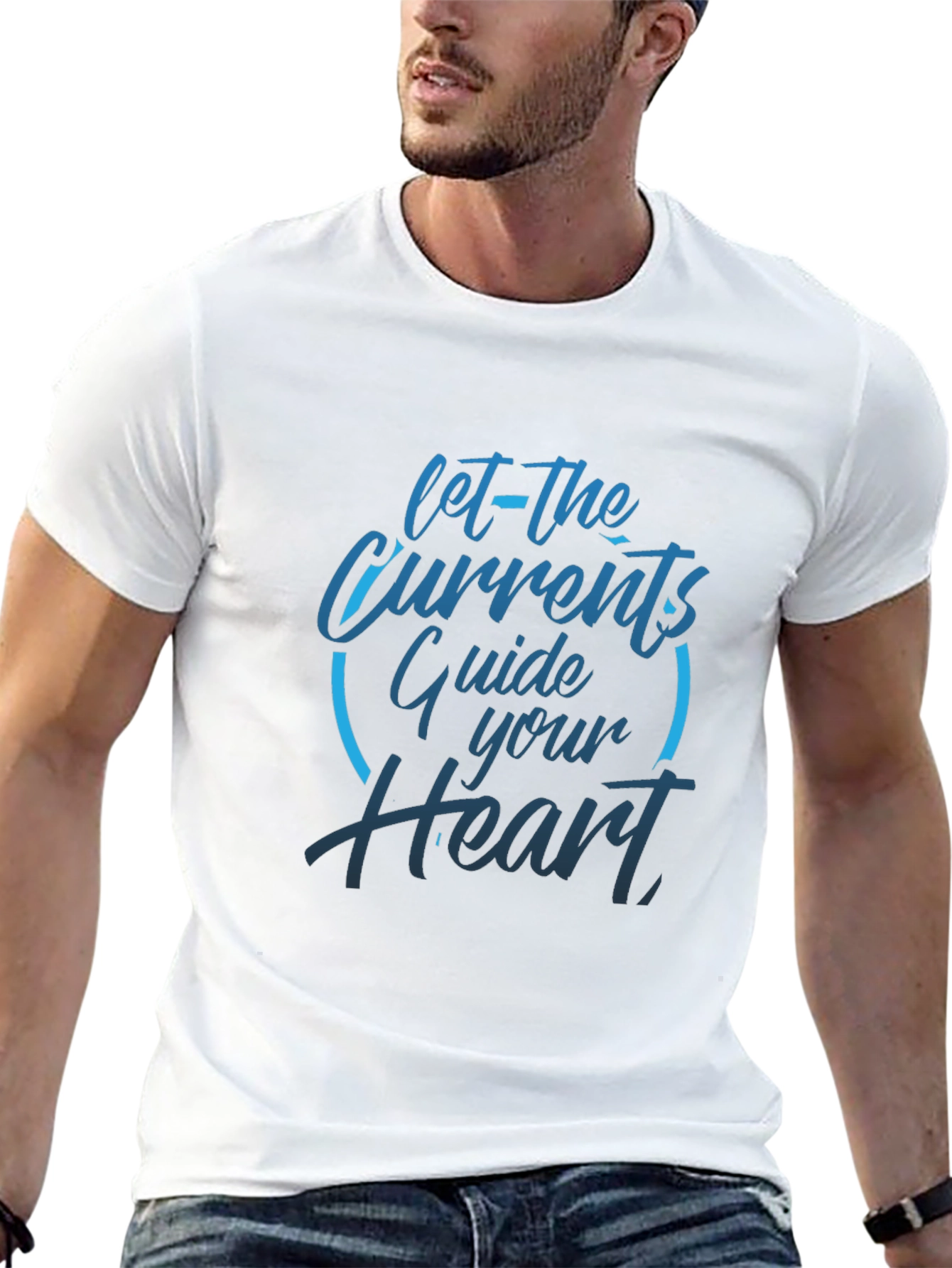 Mens Black T-Shirt: Let The Currents Guide Your Heart