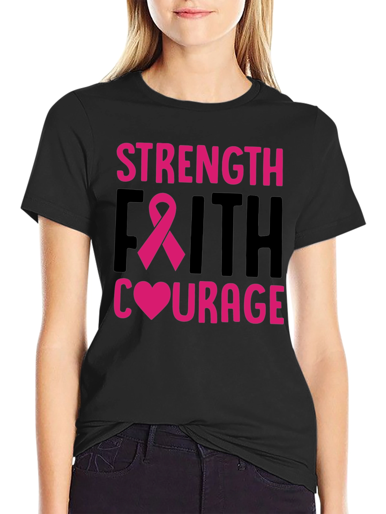 Strength Faith Courage Breast Cancer Awareness T-Shirt