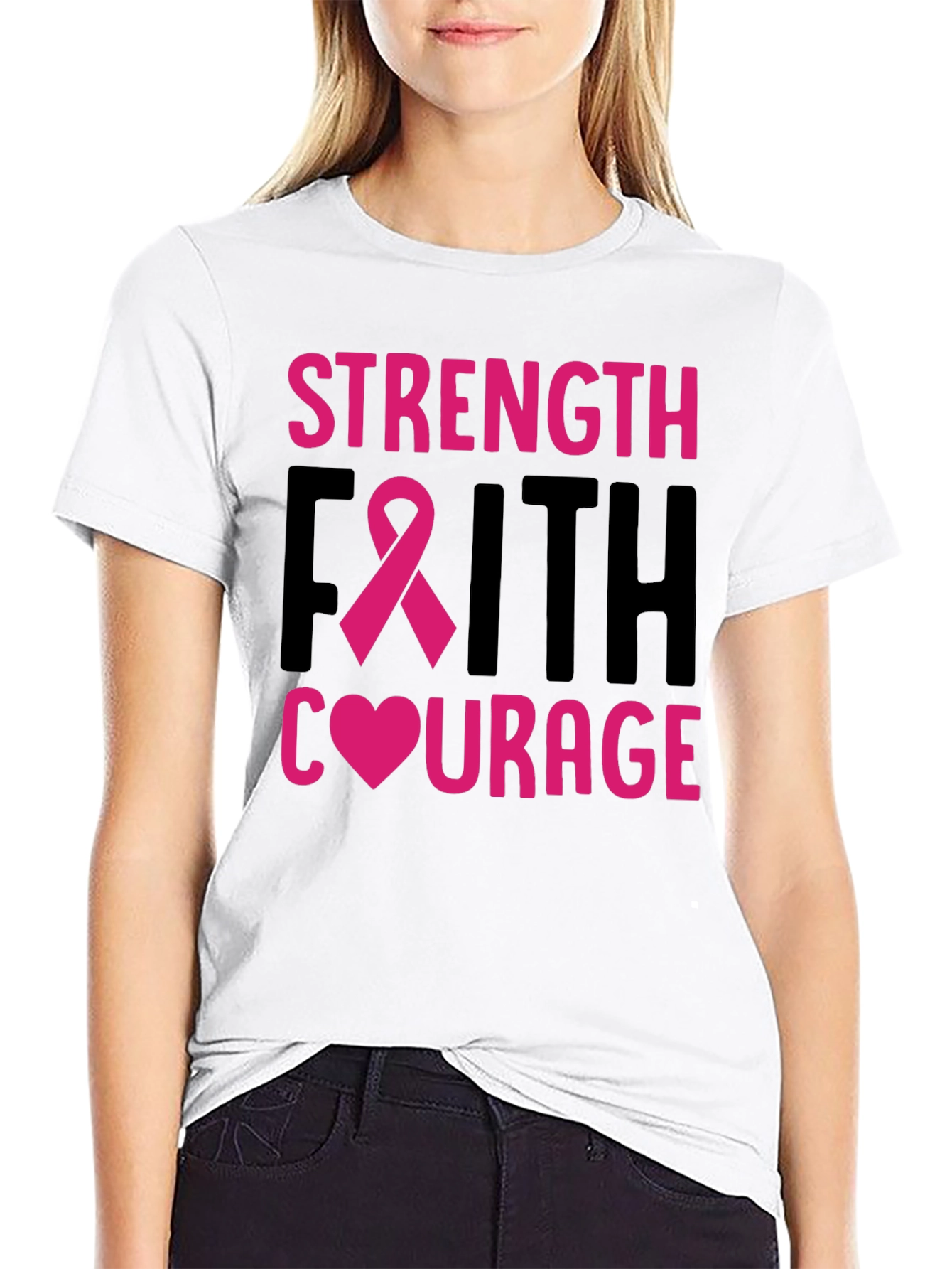 Strength Faith Courage Breast Cancer Awareness T-Shirt