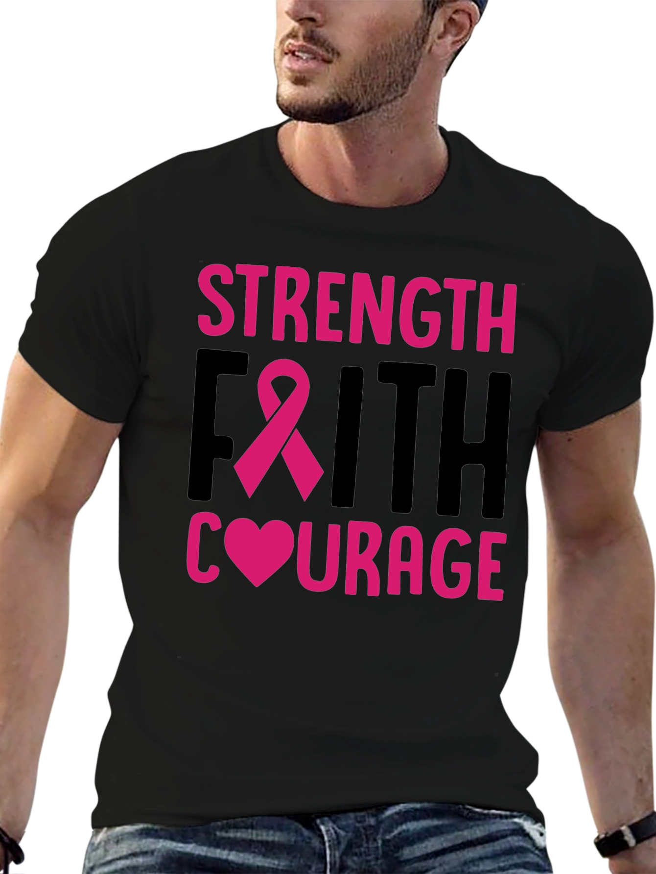 Strength Faith Courage Breast Cancer Awareness T-Shirt