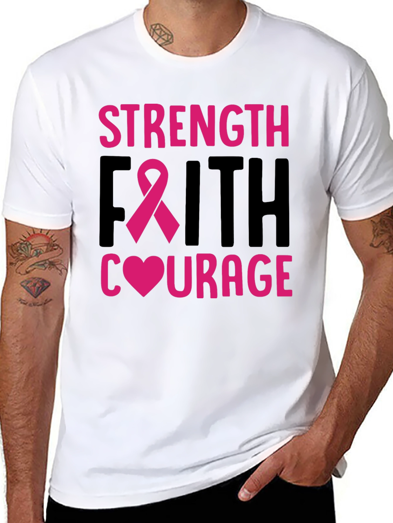 Strength Faith Courage Breast Cancer Awareness T-Shirt