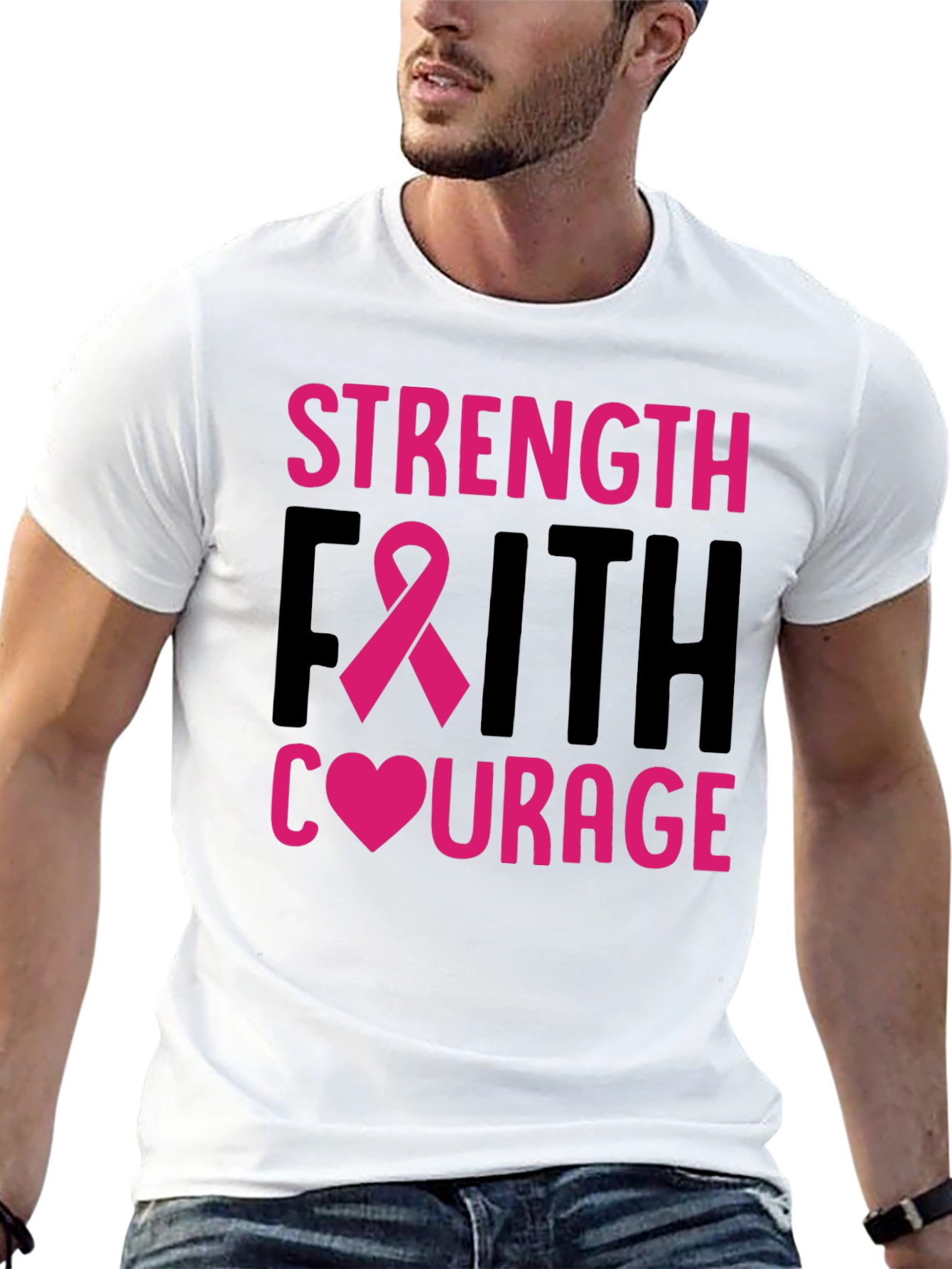 Strength Faith Courage Breast Cancer Awareness T-Shirt