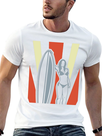 Retro Surfer Girl Graphic Tee - Black
