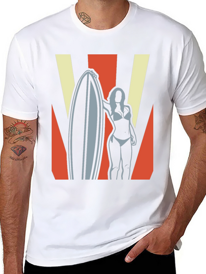 Retro Surfer Girl Graphic Tee - Black