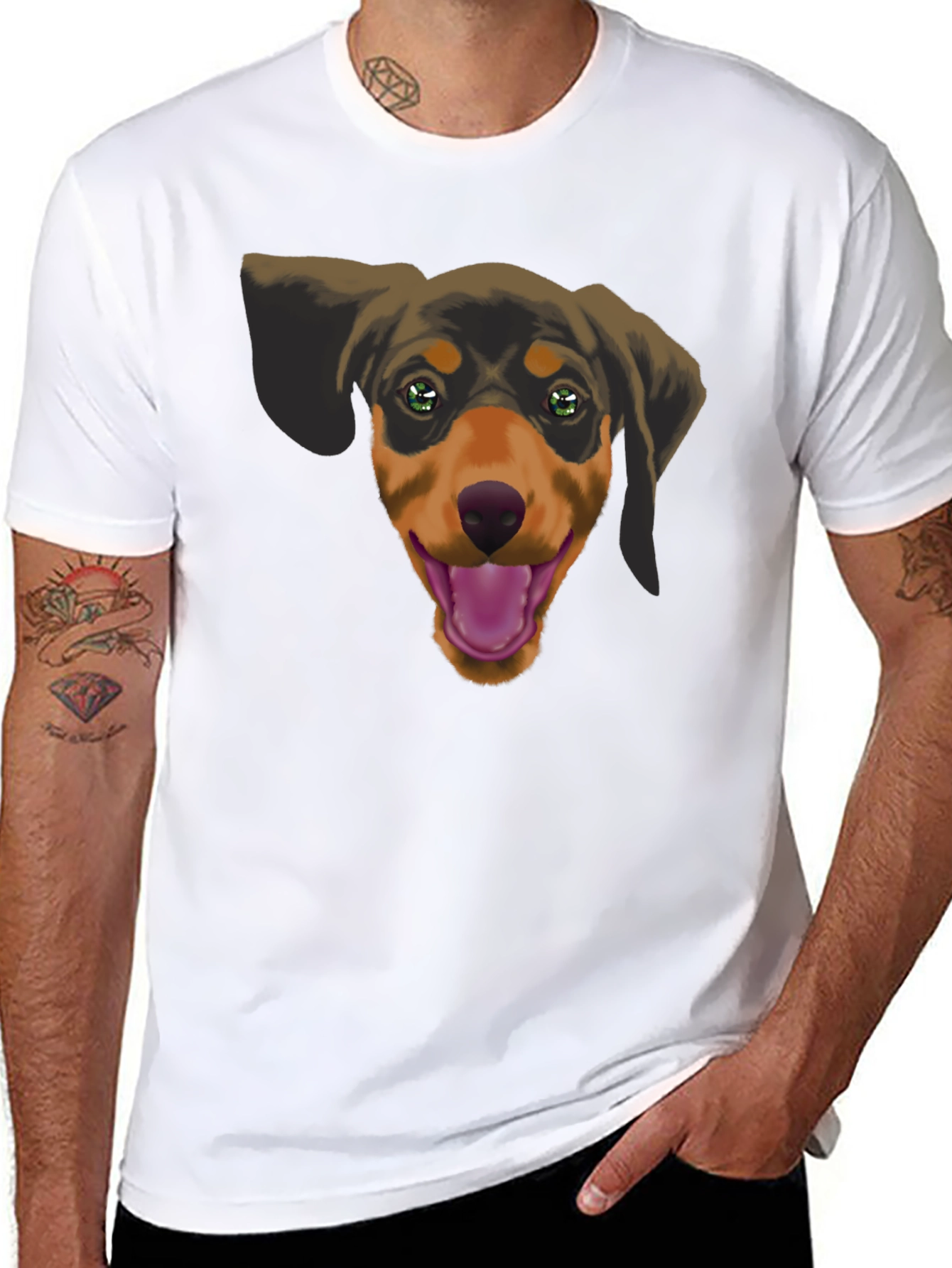 Dachshund Dog Graphic Tee - Black Cotton Casual Shirt