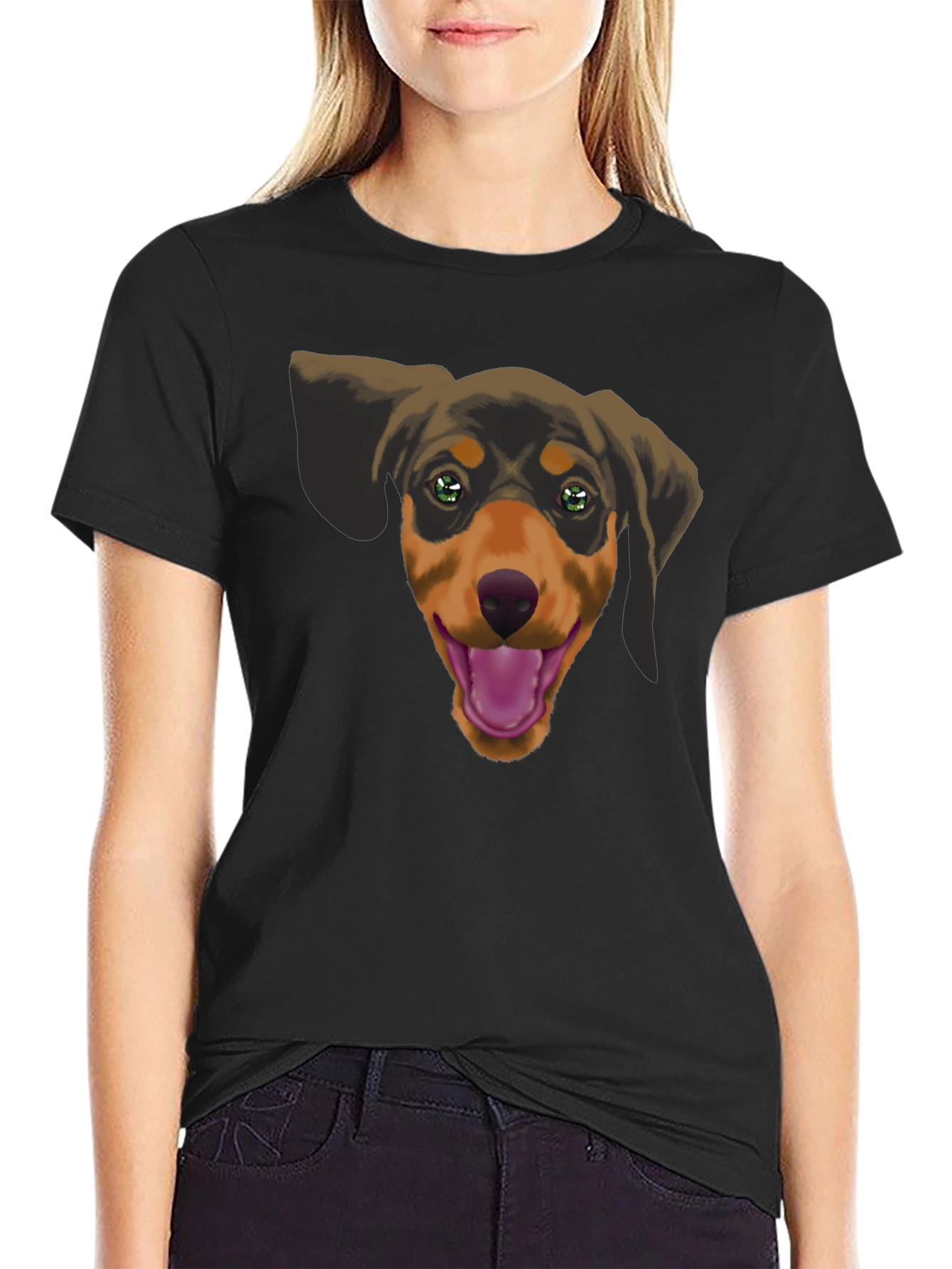Dachshund Dog Graphic Tee - Black Cotton Casual Shirt