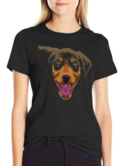 Dachshund Dog Graphic Tee - Black Cotton Casual Shirt