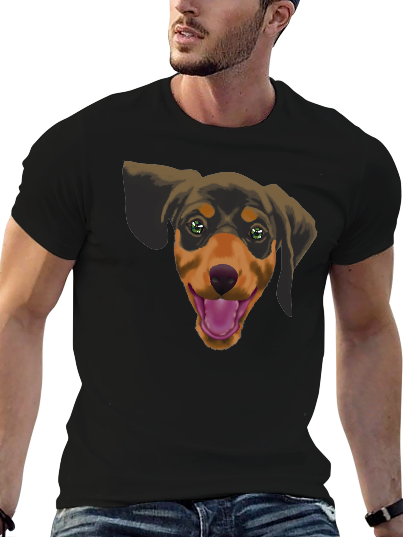 Dachshund Dog Graphic Tee - Black Cotton Casual Shirt