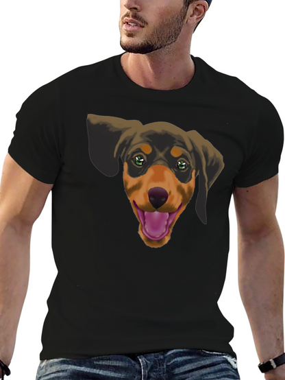 Dachshund Dog Graphic Tee - Black Cotton Casual Shirt