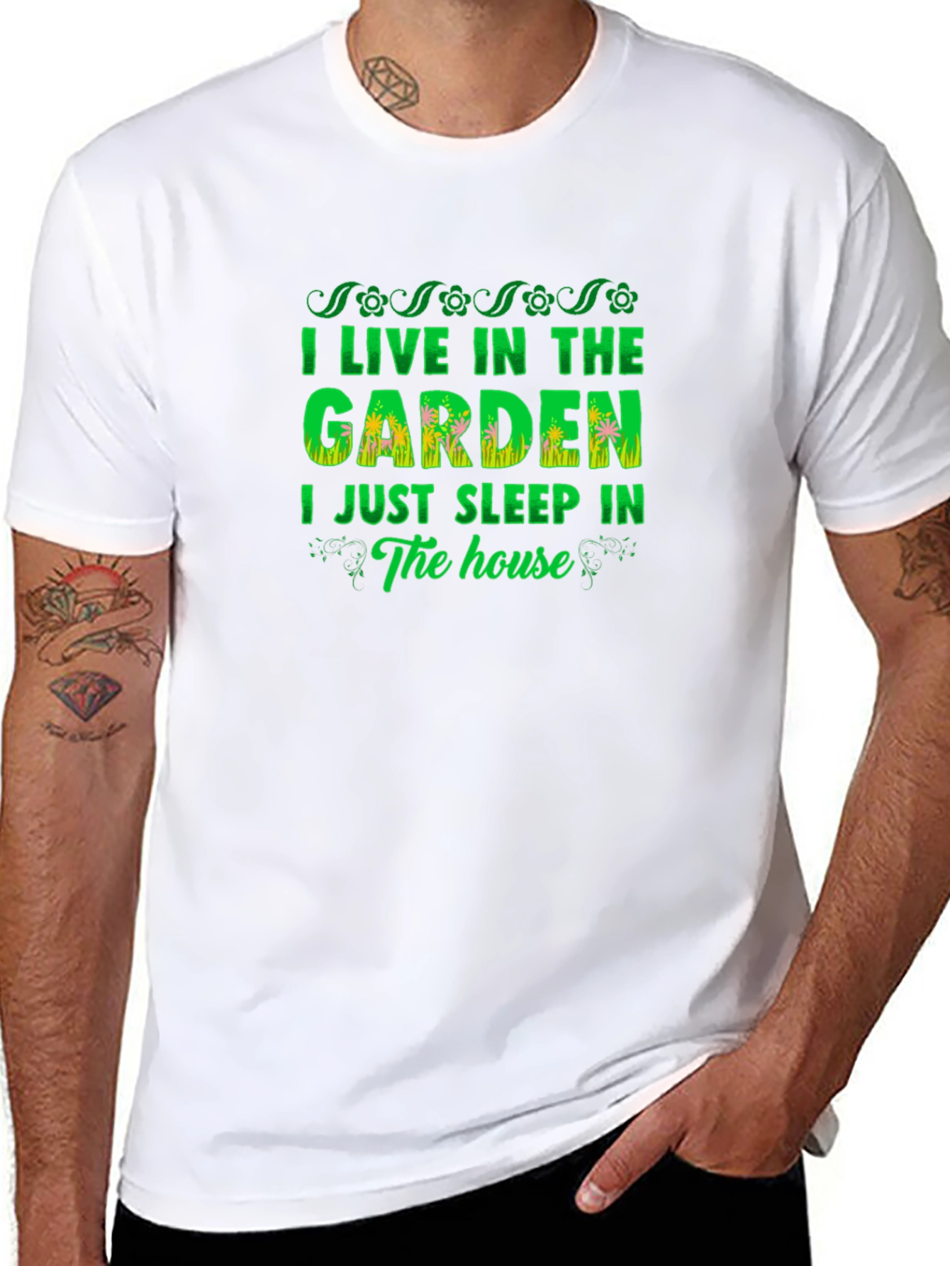 I Live in the Garden Mens Black T-Shirt