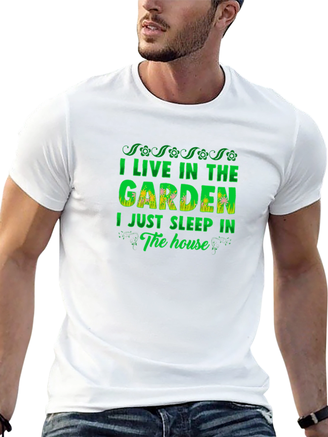 I Live in the Garden Mens Black T-Shirt