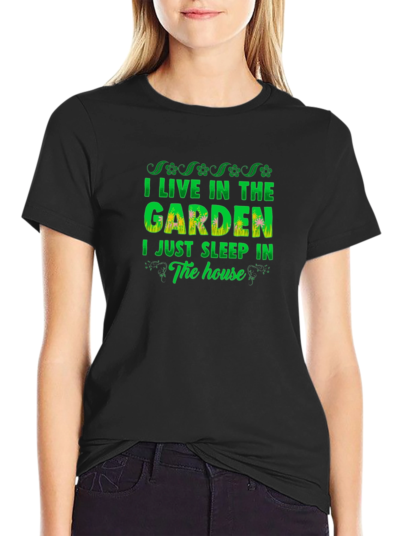 I Live in the Garden Mens Black T-Shirt