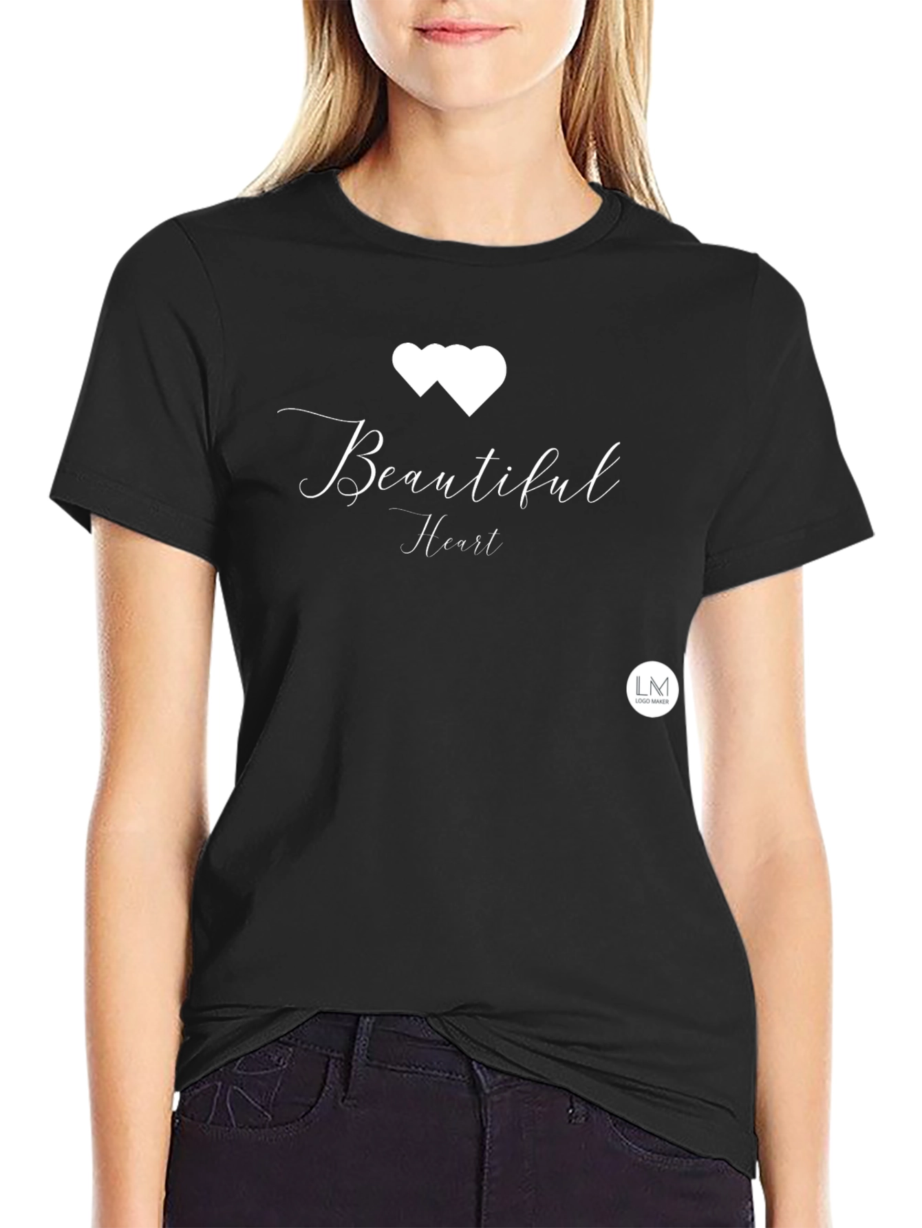 Beautiful Heart Black Tee - Stylish Graphic Print T-Shirt