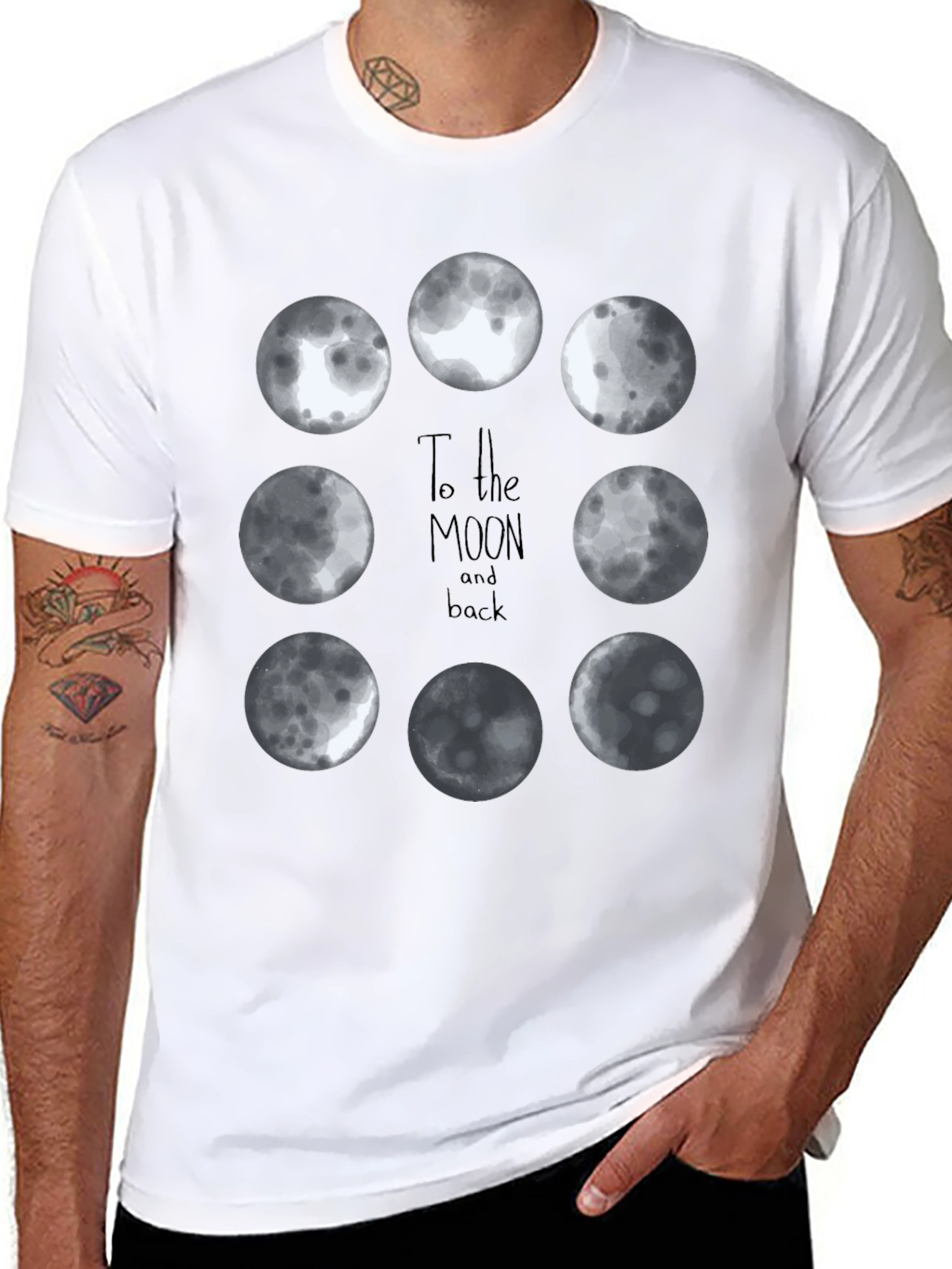 Moon Phases Graphic Tee - Black Cotton T-Shirt