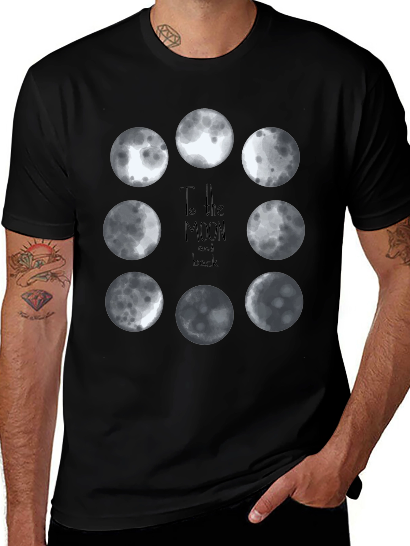 Moon Phases Graphic Tee - Black Cotton T-Shirt