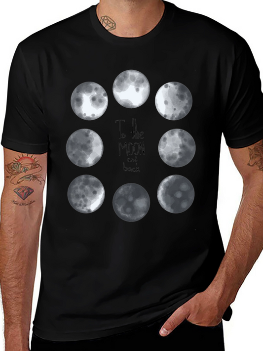 Moon Phases Graphic Tee - Black Cotton T-Shirt