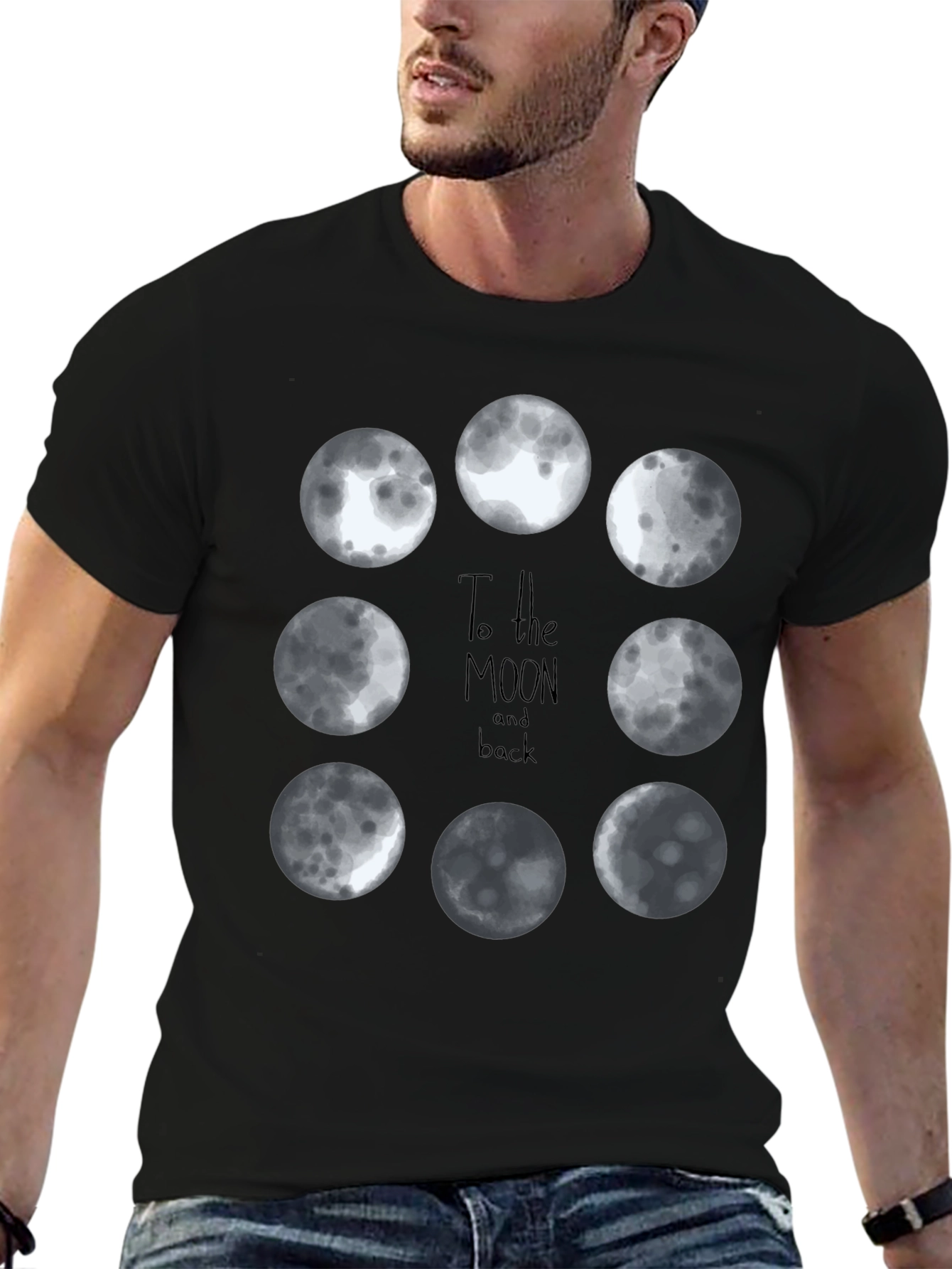 Moon Phases Graphic Tee - Black Cotton T-Shirt