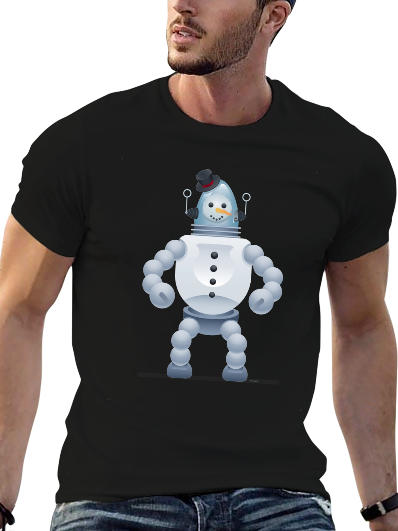 Snowman Robot Graphic Tee - Unique Novelty T-Shirt